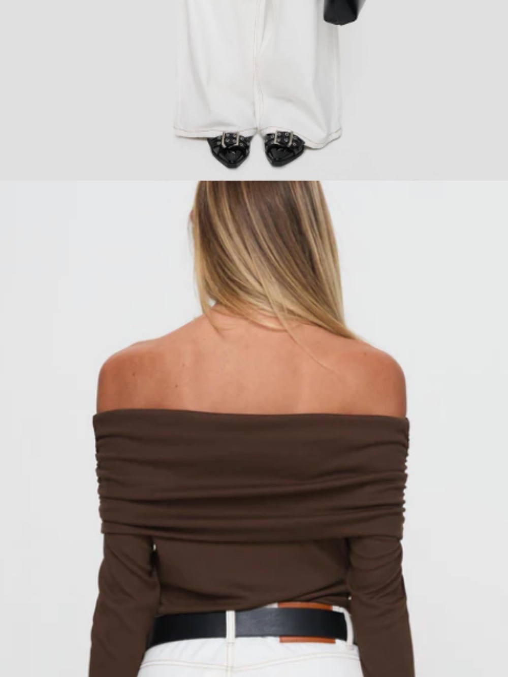 Off-Shoulder Long Sleeve Bodysuit in Chocolate Brown - Picture 2 of 5